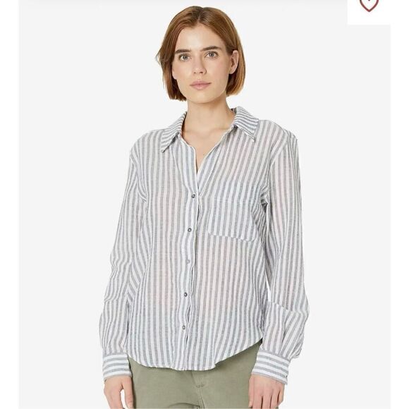 HEARTLOOM Sylvia Cotton striped button-down shirt M - Picture 1 of 6